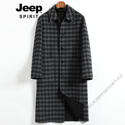 JEEP SPIRIT new double-sided woolen coat men's fashion trend plaid wool coat loose woolen windbreaker jacket winter black and gray plaid 2024 new color L