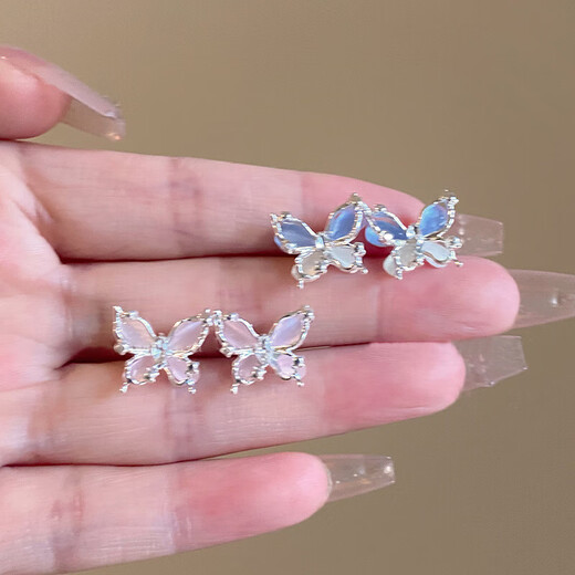 S925 Silver Needle Dream Bow Earrings for Women Simple Fairy Earrings Lighter Luxury Earrings Niche Design Earrings Blue Butterfly Earrings