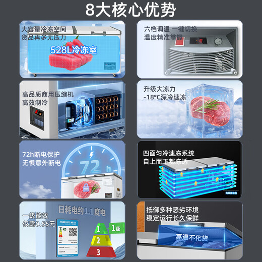 Royalstar Freezer Commercial Large Capacity Full Freezer Horizontal Freezer Household Refrigerated Freezer Dual-purpose Freezer Dual Temperature Commercial Large Freezer Freezer Display Cabinet High Cost-Effectiveness 688 Single Temperature Level One Energy Efficiency Mechanical Temperature Control