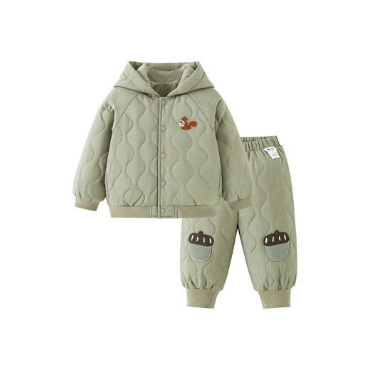 迷你巴拉（minibala）男女童长袖棉服套装儿童长裤可爱外套2025冬新品 军绿40627 80