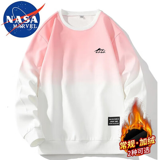 NASA MARVEL sweatshirt men's spring and autumn T-shirt round neck top American sports trend gradient loose bottoming shirt white pink XL