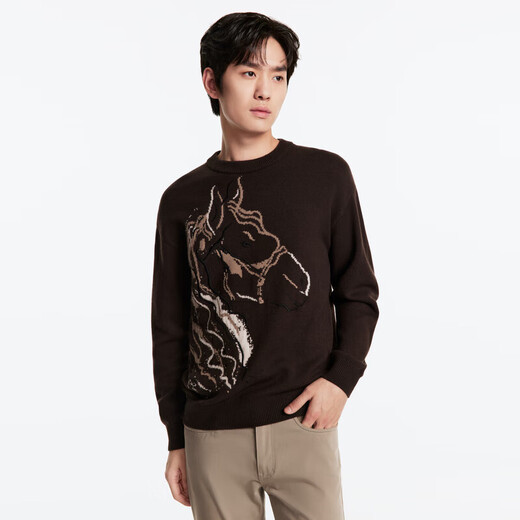 Jiumuwang Shopping Mall Same Style 80% Wool Men's Cardigan Sweater Men's 25 Spring and Winter New Style Fashionable and Comfortable Round Neck Sweater Fashion Edition + Coffee + JY1DV50819 M 170/92A(48)