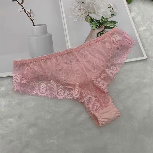New silky sexy close-fitting thong men's lace men's daily wear healthy and comfortable sexy underwear pink M recommendation 80100Jin Jin equals 0.5 kg