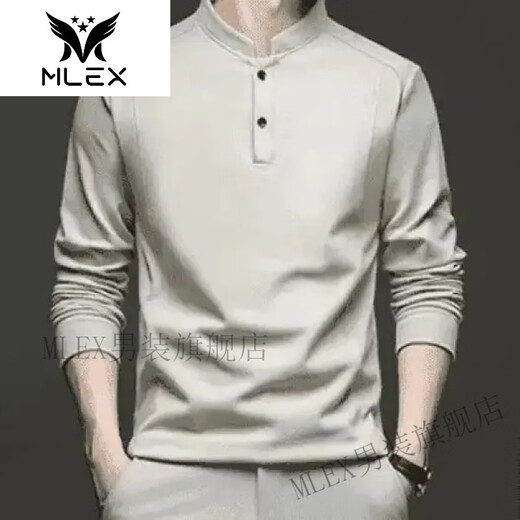 MLEX cotton industry autumn and winter double-sided German velvet bottoming shirt men's Henry collar trendy versatile long-sleeved T-shirt stand-up collar sweatshirt gray 4XL