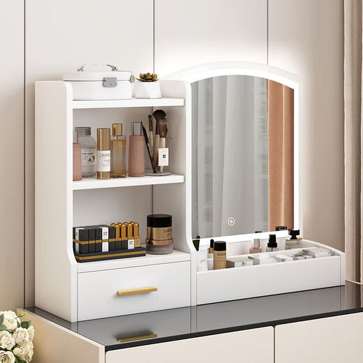 Fat Donglai's same style makeup mirror with light storage box one-piece desktop bedroom dressing table touch photon mountain flowing water 48/cm fairy white + led three-speed fill light