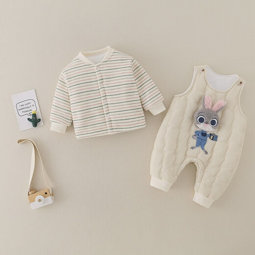 Baby autumn and winter thickened split suit for men and women, quilted sweatshirt, one-piece overalls, two beige, lining is pure cotton, 36cm 73CM, suitable for 12-17 Jin Jin equals 0.5 kg