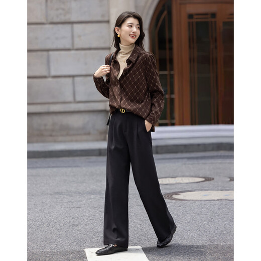 Demana Elegant Aesthetics Winter Temperament Commuting Lapel Letter Jacquard Shirt Loose Tibetan Flesh Shirt Women's Top