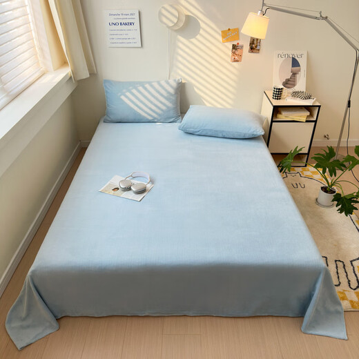 Antarctic Class A thickened milk velvet sheets 1.8x2m bed winter single-piece plus velvet bed cover dormitory single quilt single velvet set baby blue Class A maternal and infant grade warm and comfortable single sheet 120*230cm