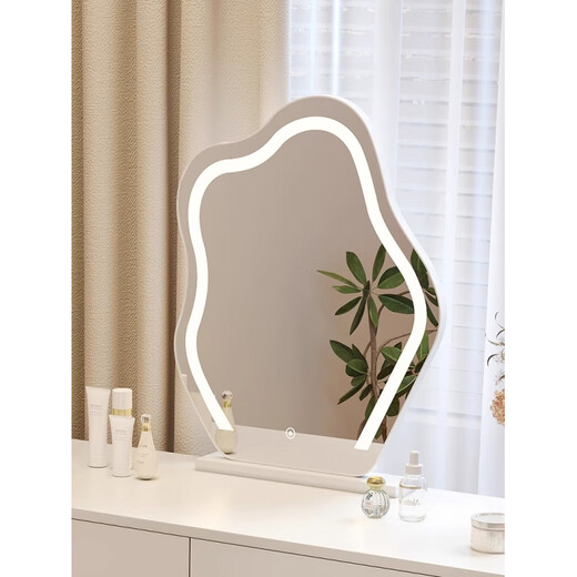 Fat Donglai same style vanity mirror with light cloud desktop vanity mirror light luxury LED smart mirror master bedroom vanity mirror small piano black + solid marble base plug-in style