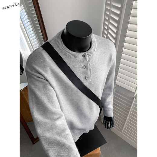 Yuexiang Youth Sweater Boys Autumn and Winter Henley Neck Sweater American Lazy Trendy Brand Loose Casual Sweater Jacket Light Gray M