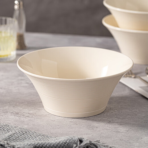 Cream threaded ceramic household noodle bowl, bamboo hat bowl, high-end ramen bowl, spicy snail noodle bowl, large soup bowl, 1 8-inch trumpet noodle bowl
