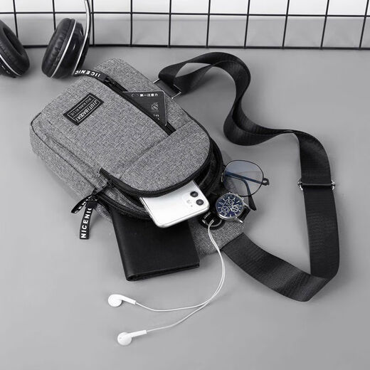 OTHER Men's Chest Bag Backpack 2024 New Nylon Canvas Chest Bag Casual Sports Travel Chest Bag Single Shoulder Crossbody Bag + Reinforcement + Black