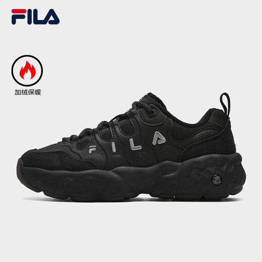 FILA autumn and winter muffin shoes plus velvet men's shoes dad shoes sneakers 2025 winter new warm thick-soled casual shoes black-BK 39