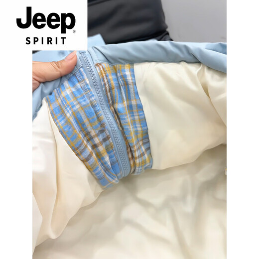 JEEP SPIRIT Blue and White Lightweight Down Jacket Men's Winter Plaid Splicing Jacket American Couple Stand Collar Bread Jacket Blue M (Suitable for 100-115 Jin Jin equals 0.5 kg)