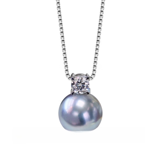 Princess Weiyang's Zhen Duoma Pearl Pendant Natural Freshwater Akoya Japanese Pearl Necklace Plated 18K Pendant for Women 18K Gold Mo Hua* Diamond Without Chain 9-9.5mm