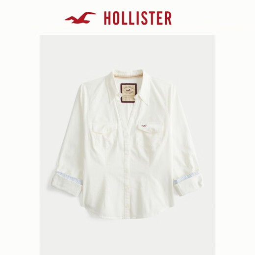 HOLLISTER American little seagull pattern classic Y2K slim waist V-neck shirt women's 340-5533 Cloud White XS (160/80A)