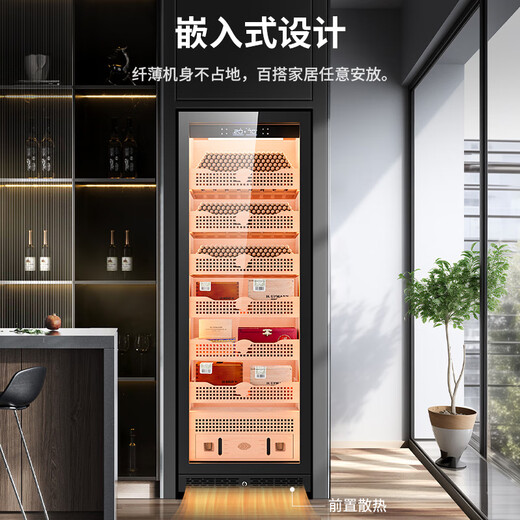 CIGARLOONG 408C cigar cabinet with constant temperature and humidity, cedar wood lining, choleric water, ionized ammonia removal and moisturizing cabinet, smart WiFi remote control compressor, cigar cabinet, constant temperature and humidity control, cigar cabinet, 1.8m high, black, pure ammonia + WiFi + cedar wood liner and shelf, thin section