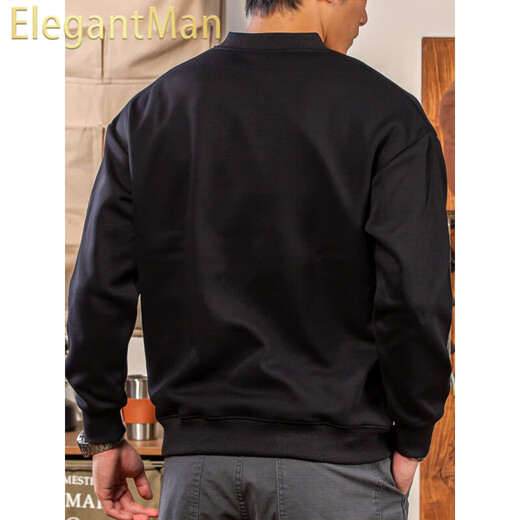 ElegantMan Winter and Autumn Henley Collar Sweatshirt Men's Pullover 320g Heavy New Henley Shirt Jacket Top Long Sleeve Casual Men Black M