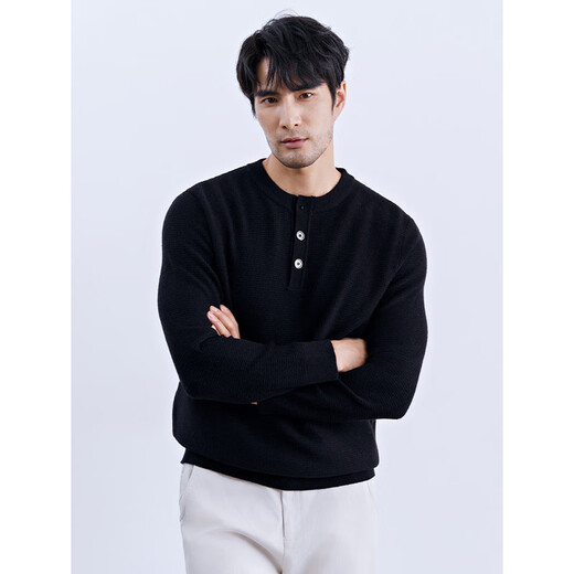 Autumn and winter warm and high-end Henry collar wool knitted bottoming shirt men's business casual pullover low-neck sweater for men earth brown M