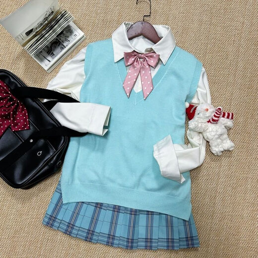 Orange tart Oda Town original jk suit uniform genuine plaid skirt sweater vest shirt suit college style women's autumn and winter layering Rihai++ short-sleeved shirt + pink polka dot long handle 2XL