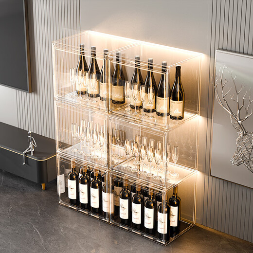 Yusenyi wine cabinet display cabinet home with glass cabinet living room wall cabinet storage cabinet second generation six-sided hard acrylic board 3 compartments with lights single door