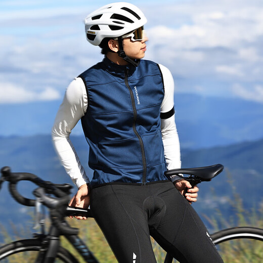 Wasavi Road Bicycle Autumn and Winter Fleece Warm Vest Vest Outdoor Windproof Cycling Jacket Top Men's Sufengshi Sapphire Blue Vest Comfortable and Warm_Slim Fit M
