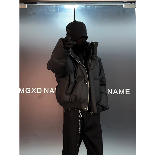 Jufeng Black Short PU Leather Down Jacket Men's Winter Thickened Detachable Fur Collar Jacket American High-Level Bread Jacket Black Stand Collar L (Recommended 115-130 Jin Jin equals 0.5 kg)