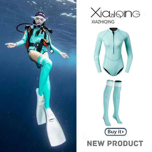 Liqing New Snow Moon Haoyue 2MM Diving Suit One-piece Snorkeling Warm Wet Suit Quick-drying Surf Suit Jellyfish Sun Protection Swimsuit Xueyue Haoyue Luminous White XS XS2MM