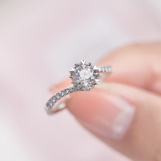 I Do platinum PT950 diamond ring micro-paved snowflake twist arm 1 carat cultivated diamond proposal engagement ring as a gift for girlfriend Snowflake twist arm micro-paved 50-point diamond opening adjustable