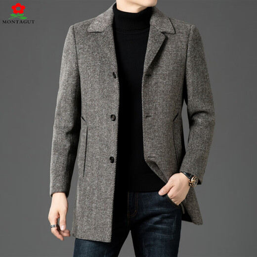 MONTAGUT 2025 new double-sided cashmere coat men's mid-length windbreaker thickened casual woolen woolen coat luxury khaki M 170