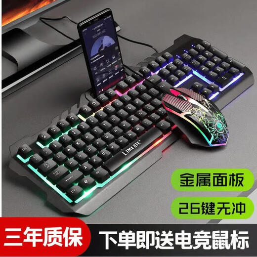 罗技电竞机械手游戏键盘鼠标办公台式机笔记本通用电脑有线键鼠发光 白色旗舰版-中板冰蓝光【单健