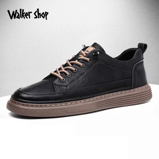Walker Shop Slip-On Business Casual Shoes High Quality Cowhide New Trendy Breathable Casual Leather Shoes Soft Bottom Shoes Men Black Genuine Men's Shoes 40