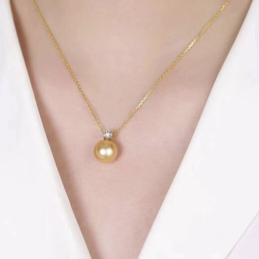 Princess Pearl Diana Pendant Necklace South Sea Gold Beads 18 Pendant Rich Gold Natural Perfect Round Highlight Collarbone 10mm Small and Cute