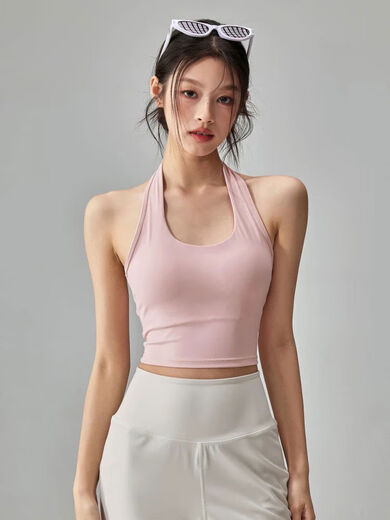 Women's Sports Bra with Padded Neck Cross Yoga Beautiful Back Running Shockproof Push-Up Pilates Fitness Bra Coral Pink S S