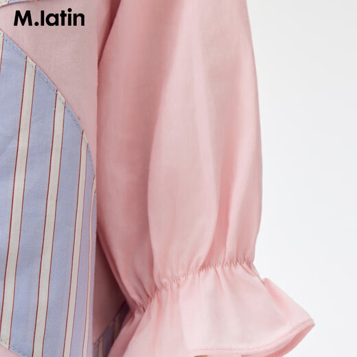 M.Latin Maratin children's clothing children's shirt 26 spring new style for girls peek-a-boo A version puff sleeves sweet doll collar light pink 100