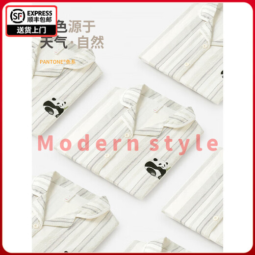 FENTENGG Couple Pajamas Women's 2025 New Spring and Autumn Pure Cotton Home Clothes Cardigan Lapel Long Sleeve Casual Suit Women's Yunxing XL