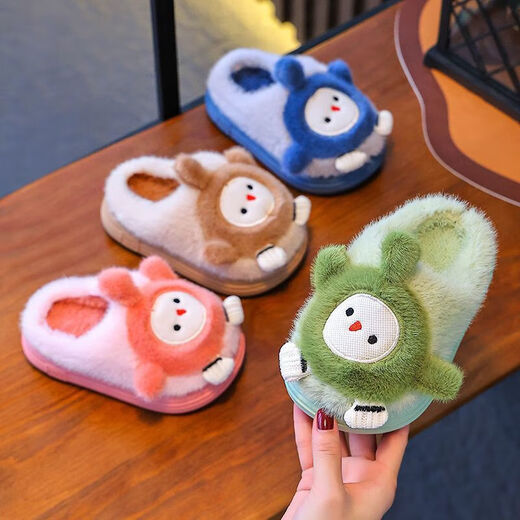 2025 Danzi Party Children's Cotton Slippers Cute Boys and Girls Indoor Cartoon Baby Slippers Keep Warm in Winter Light Green Danzi 32 Size 33 Inner Length 20.0CM