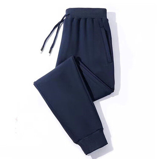 Fat Donglai pure cotton spring and autumn sports pants men's trousers with leggings casual loose large size running youth winter plus velvet cuffed sweatpants spring and autumn dark blue 1 piece thick section 2XL 140-160Jin Jin is equal to 0.5 kg