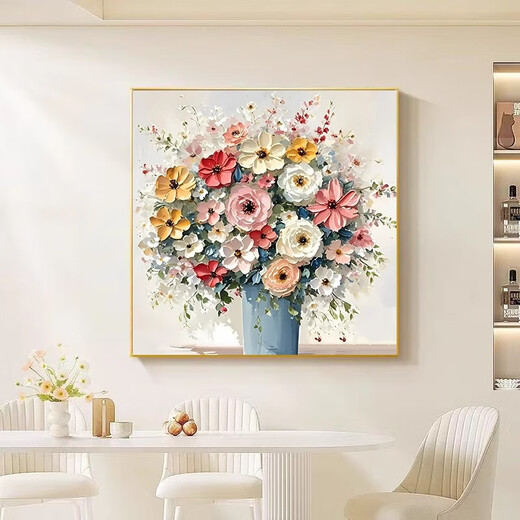 JD Logistics Blossoms Oil Painting Style Plant Flowers Restaurant Decorative Painting Sofa Background Wall Hanging Painting A 60*60 Textile Film Aluminum Alloy Gold Frame