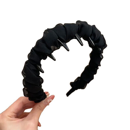 Bo Na Ling black toothed comb headband for women to wear daily with high skull top 2025 new style high-end mesh rice beads headband hair accessories black bubble pleat soft gauze headband