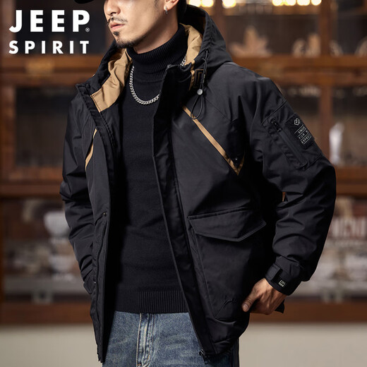 JEEP SPIRIT Jeep workwear retro cotton jacket men's winter hooded assault jacket cotton coat thick top black XL