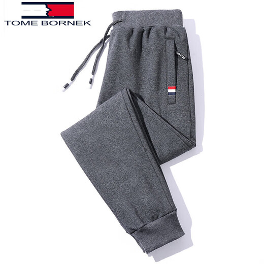TOME BORNEK Tommy Tommy sweatpants men's autumn and winter velvet pure cotton sweatpants loose thickened men's casual trousers black leggings velvet 2XL