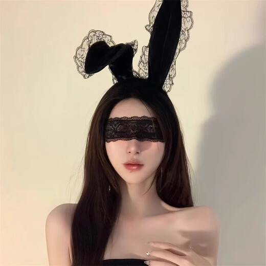 Shui Yunmiao's Pure Desire Headband, Abstinence, Lace-edged Eye Covering, Bunny Girl Headband, Sexy Internet Celebrity Anchor Couple Headwear Eye Mask, Bunny Girl Headband + Lace Eye Mask, Confidential Shipping