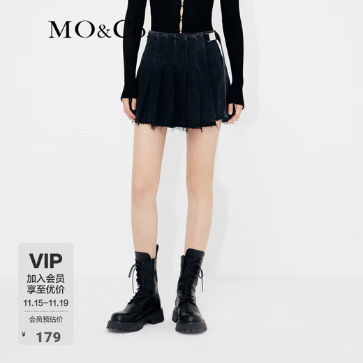 MO&Co. Functional style buckle high waist denim asymmetrical American retro culottes pants Moanke denim black S 26