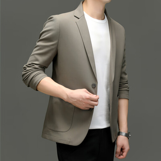 JOEONE high-end casual suits for men 2025 new spring and autumn business casual jackets fashion slim suits black M recommended 100-125 Jin Jin equals 0.5 kg