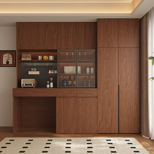 French Shiyun sideboard custom-made oak all-solid wood folding dining table integrated glass wall-mounted walnut storage cabinet to the top living room 2.2 meters long * 2.4 meters high (six-door sideboard) free perforated board and double-hole track socket by default