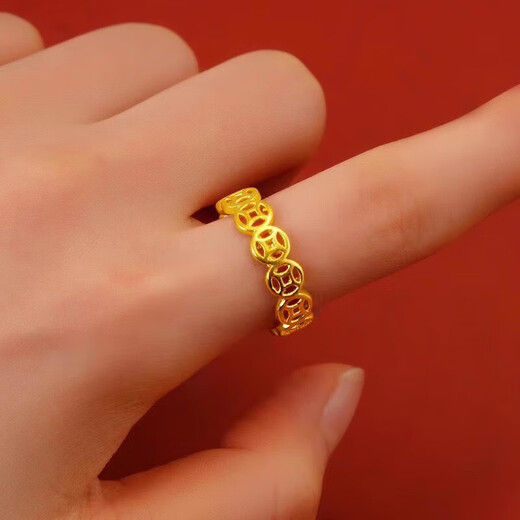 Get Rich Small Copper Coin Ring for Women Retro National Style Coin Ring Internet Celebrity Vietnamese Sand Gold Openable Ring Gold Copper Coin Ring Open Style