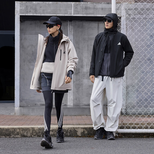 Adidas water-repellent plus velvet lining three-in-one hooded jacket for men and women in autumn and winter Adidas official light sports light brown L