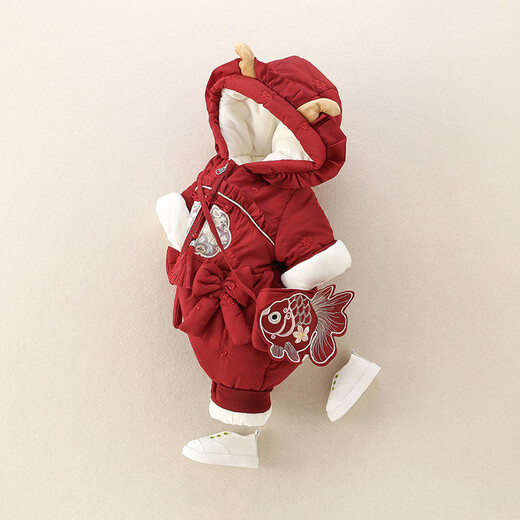 G.duck baby clothes winter clothing infant jumpsuit new Chinese style baby one-year-old dress winter festive New Year's greetings dress red 66cm recommended 0-3 months 8-12Jin Jin equals 0.5 kg cm