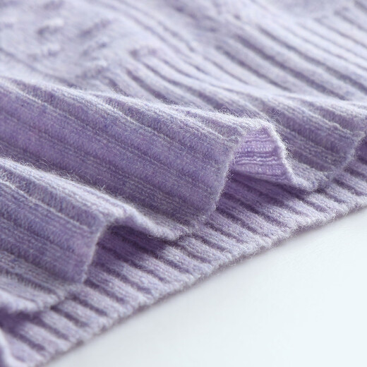 PALUOPO 100% Cashmere Autumn and Winter Hollow Cable Design Lady's Loose Temperament Knitted Cashmere Sweater for Women Light Purple Flower XL 110